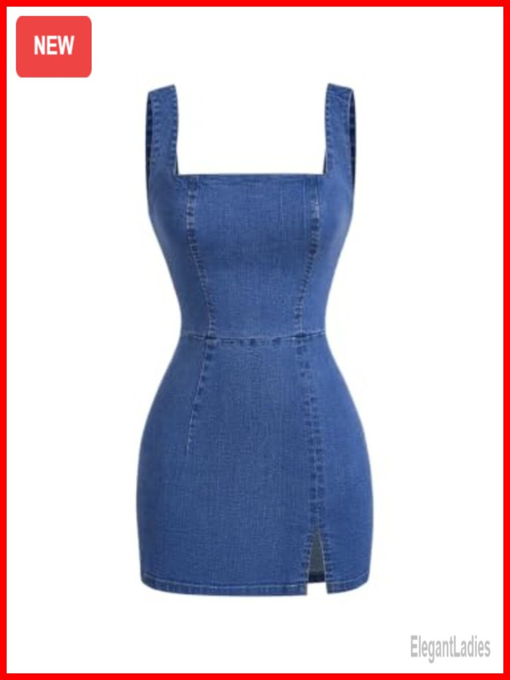 Sleeveless Mini Denim Dress Square Neck Bodycon Asymmetrical Hem Club Party